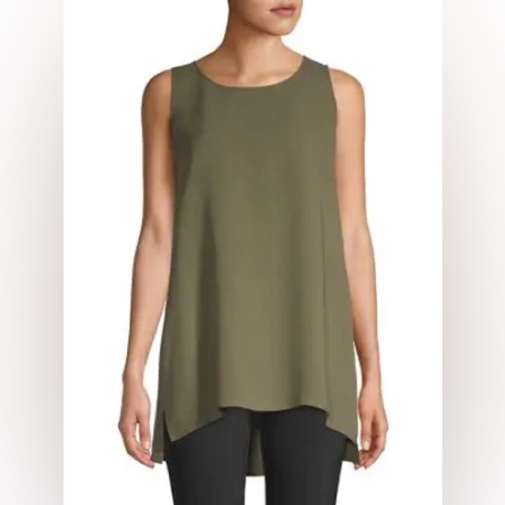 NWT Lafayette 148 Large Bay Leaf Green Ruthie 100% Sleeveless Silk Blouse